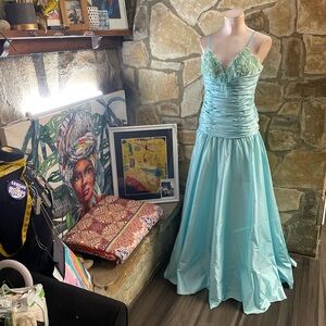 Aqua Satin Evening Gown
